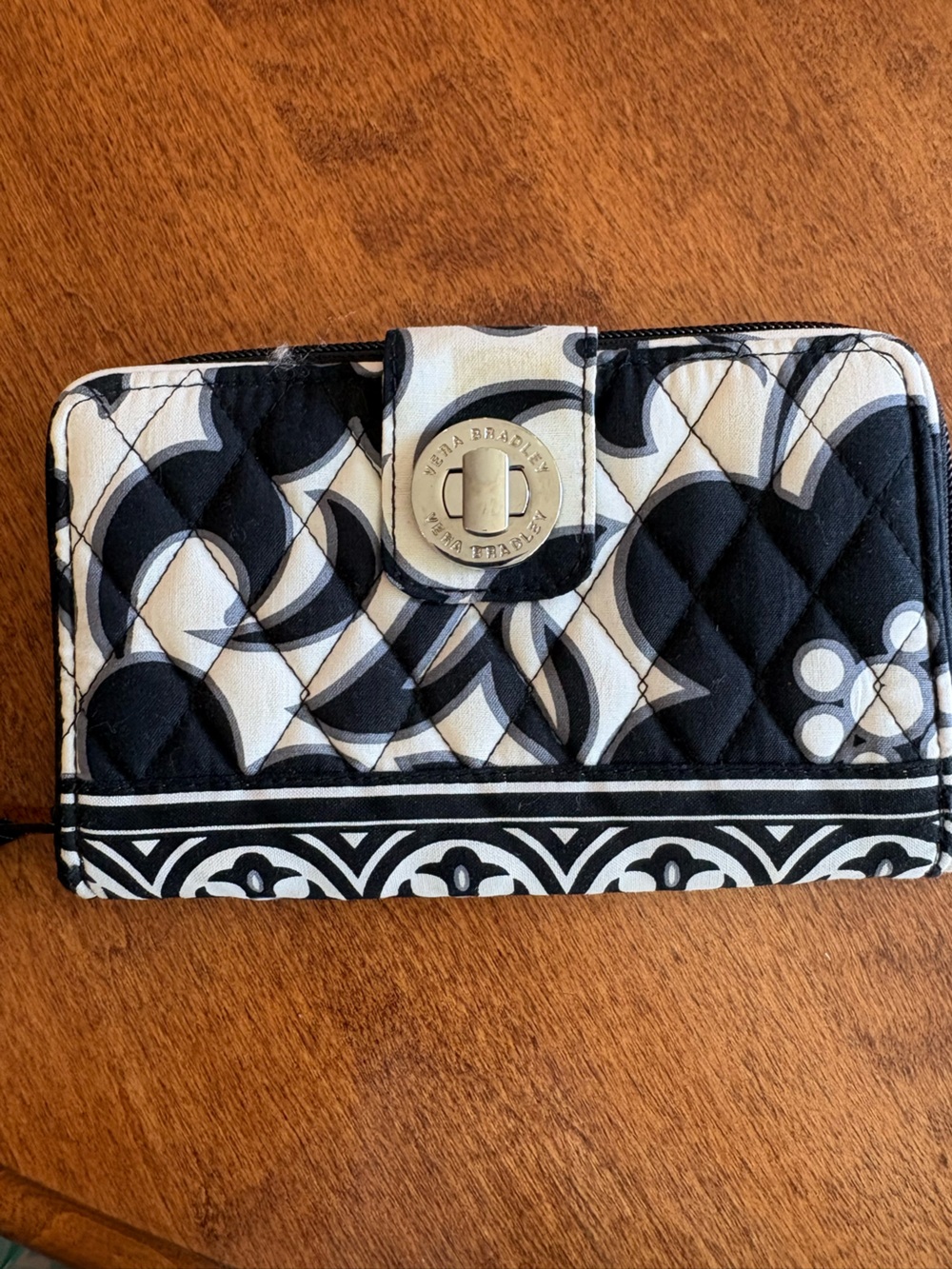 Vera Bradley Black and White Quilted Turn-Lock Phone Wallet